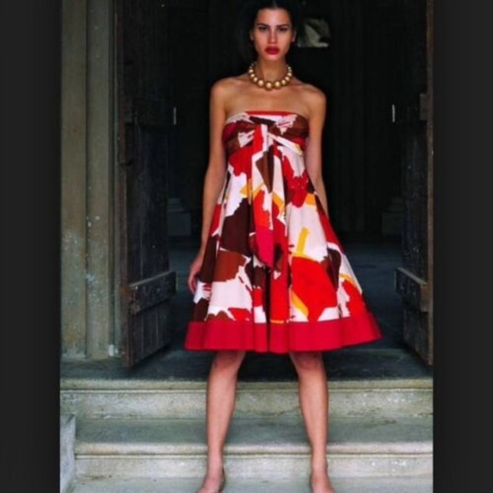 ANTHROPOLOGIE VIOLA Watchtower Dress Tied Strapless Orange Brown Red sz 0 EUC